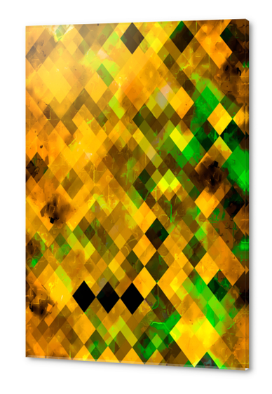 geometric square pixel pattern abstract background in brown green yellow Acrylic prints by Timmy333