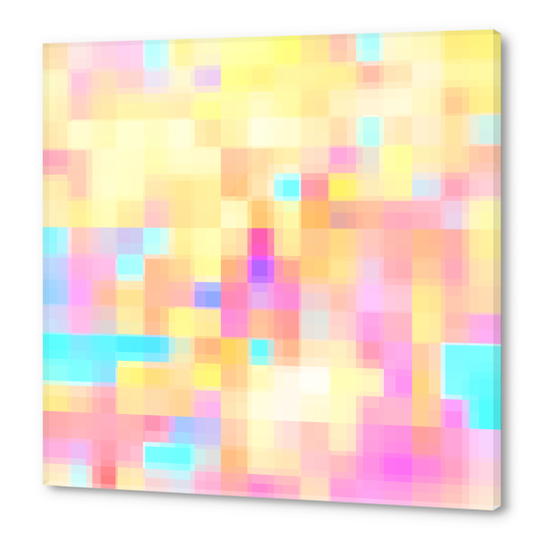 geometric pixel square pattern abstract background in pink yellow blue Acrylic prints by Timmy333