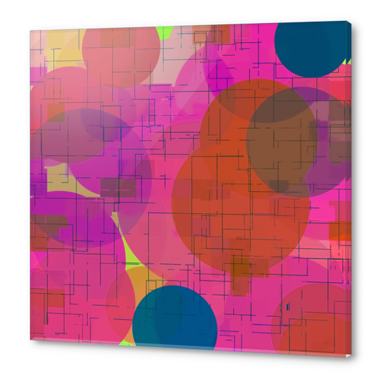 geometric square and circle pattern abstract in pink red blue Acrylic prints by Timmy333