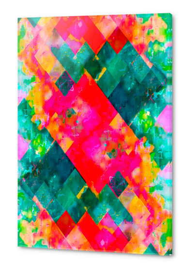 geometric square pixel pattern abstract background in pink green orange Acrylic prints by Timmy333