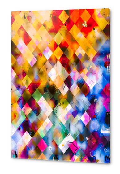 geometric square pixel pattern abstract background in orange blue purple red Acrylic prints by Timmy333