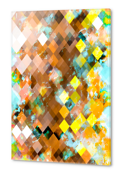 geometric pixel square pattern abstract art background in brown yellow blue Acrylic prints by Timmy333