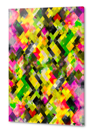 geometric pixel square pattern abstract background in green yellow pink Acrylic prints by Timmy333