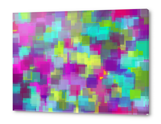 geometric square pattern abstract background in pink yellow blue Acrylic prints by Timmy333