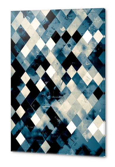 blue geometric pixel square pattern abstract art background Acrylic prints by Timmy333