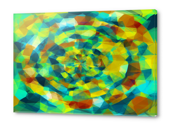 psychedelic geometric polygon pattern abstract in blue yellow green brown Acrylic prints by Timmy333