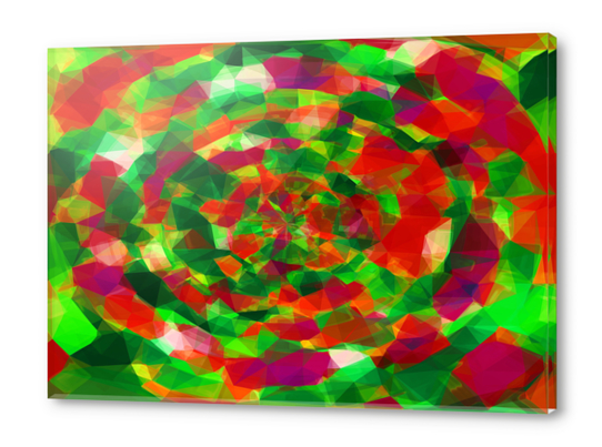 psychedelic geometric polygon pattern abstract in red green pink Acrylic prints by Timmy333