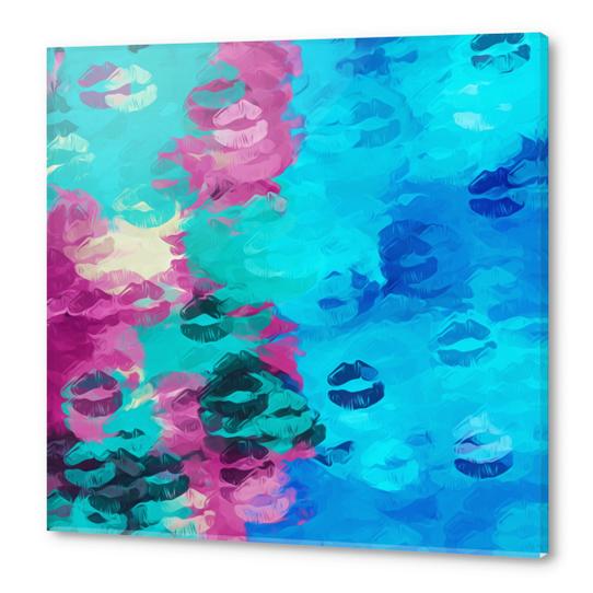 blue and pink kisses lipstick texture abstract background Acrylic prints by Timmy333