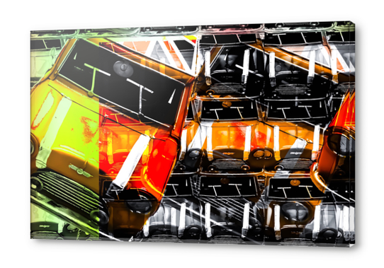 psychedelic Mini Cooper orange sport car abstract background Acrylic prints by Timmy333