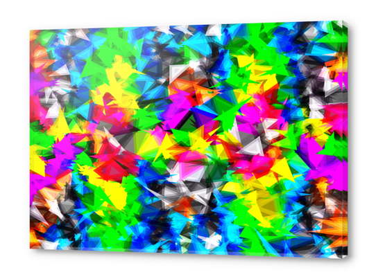 psychedelic geometric triangle abstract pattern in pink green yellow blue red Acrylic prints by Timmy333