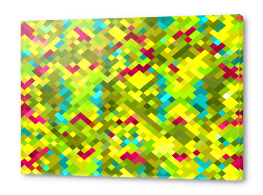 square pixel pattern abstract in yellow green blue red Acrylic prints by Timmy333