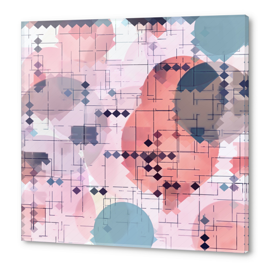 geometric square pixel pattern abstract with circle pattern background in red pink blue Acrylic prints by Timmy333