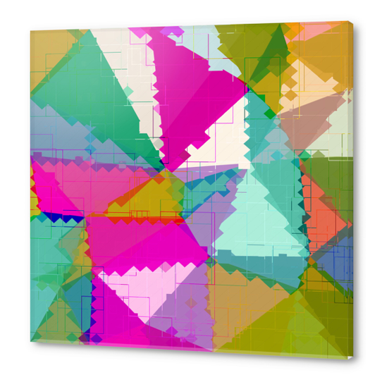 geometric square pixel and triangle pattern abstract in pink green blue Acrylic prints by Timmy333