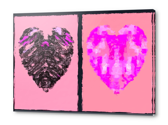 pink heart and black heart shape with pink background Acrylic prints by Timmy333