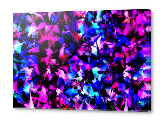 psychedelic geometric triangle polygon abstract pattern in pink blue black Acrylic prints by Timmy333