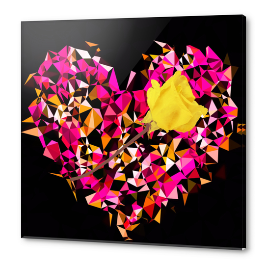 geometric polygon heart shape pattern abstract in pink orange with yellow rose Acrylic prints by Timmy333