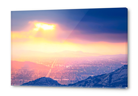 light of the sunset sky over the city in summer Acrylic prints by Timmy333