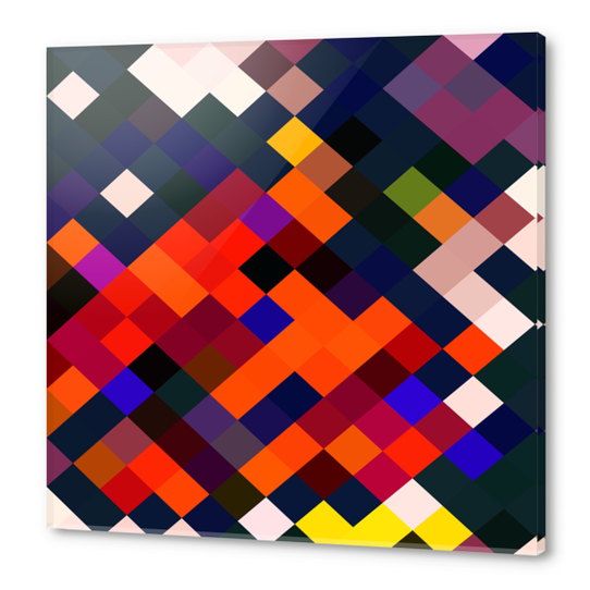 geometric square pixel pattern abstract in orange brown blue yellow  Acrylic prints by Timmy333