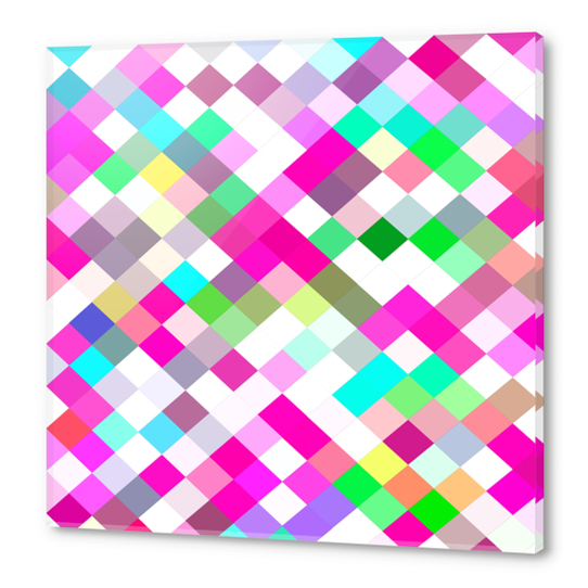 geometric square pixel pattern abstract in pink green yellow blue Acrylic prints by Timmy333