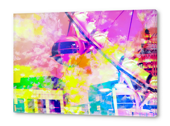 Ferris wheel and modern building at Las Vegas, USA with colorful painting abstract background Acrylic prints by Timmy333