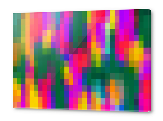 pink blue green orange yellow and purple pixel background Acrylic prints by Timmy333