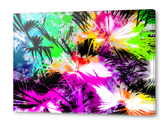 palm leaf with colorful painting abstract background in pink purple green blue yellow Acrylic prints by Timmy333