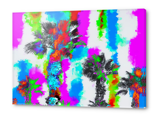 palm tree with colorful painting abstract background in blue pink green orange red Acrylic prints by Timmy333