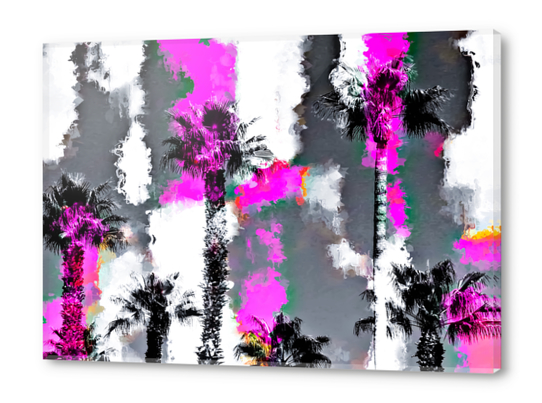 palm tree with splash painting texture abstract background in pink and black Acrylic prints by Timmy333