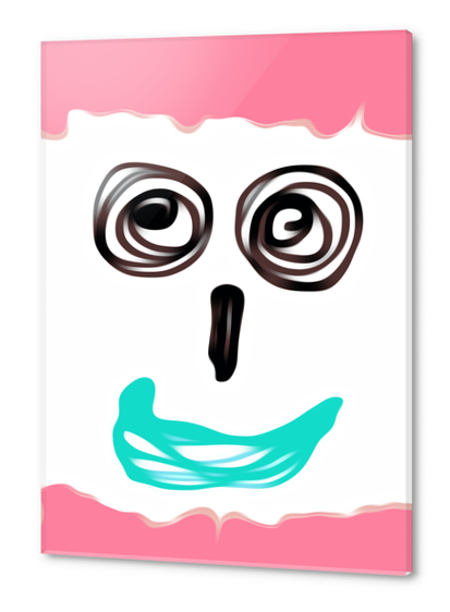 funny face with pink background and blue lip Acrylic prints by Timmy333