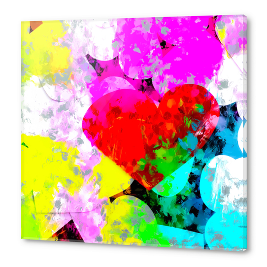 red heart shape pattern with colorful painting abstract in pink blue green yellow Acrylic prints by Timmy333