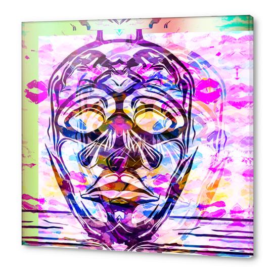 face mask with colorful kisses lipstick background Acrylic prints by Timmy333