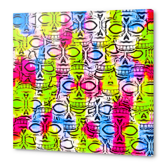 skull art portrait pattern with painting abstract in yellow blue pink Acrylic prints by Timmy333