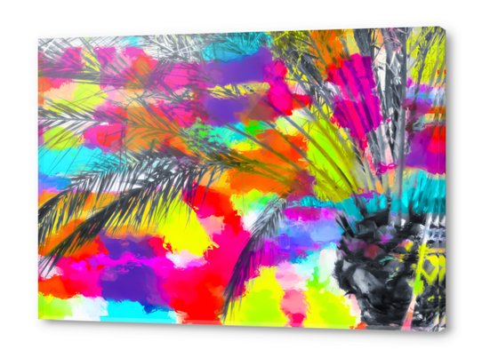 palm tree with splash painting abstract background in red pink yellow blue Acrylic prints by Timmy333