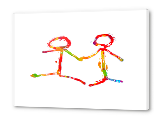 happy couple holding hands in red yellow blue green Acrylic prints by Timmy333