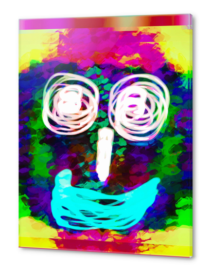 funny face with blue lip and pink green blue kisses abstract background Acrylic prints by Timmy333