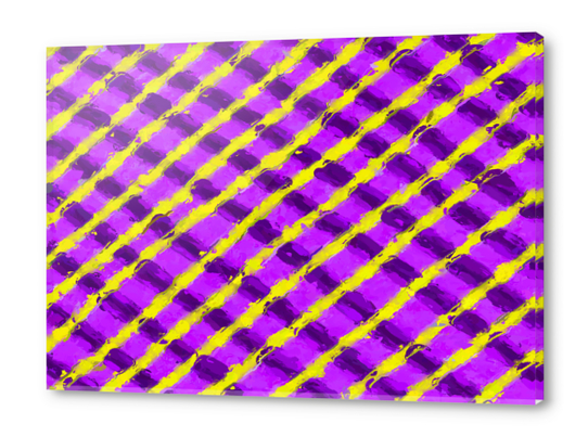 line pattern painting abstract background in purple and yellow Acrylic prints by Timmy333