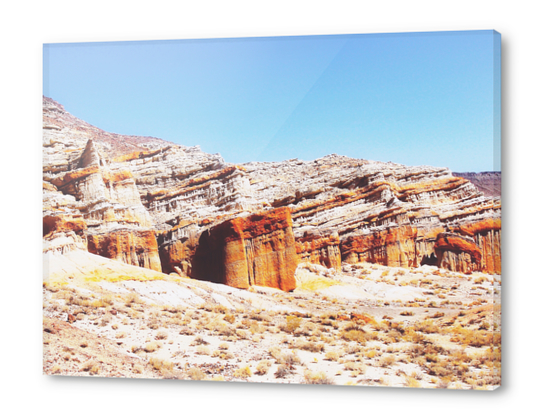 sand desert with orange mountain in California, USA with summer blue sky Acrylic prints by Timmy333