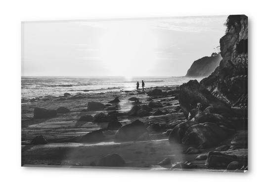 summer sunset at the beach with strong sunlight in black and white Acrylic prints by Timmy333