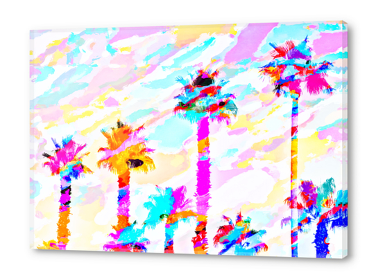 palm tree with colorful painting texture abstract background in pink blue yellow red Acrylic prints by Timmy333