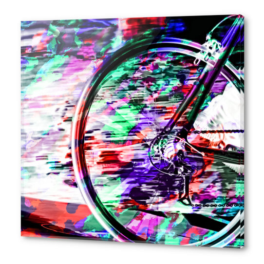 bicycle wheel with colorful abstract background in green red and purple Acrylic prints by Timmy333