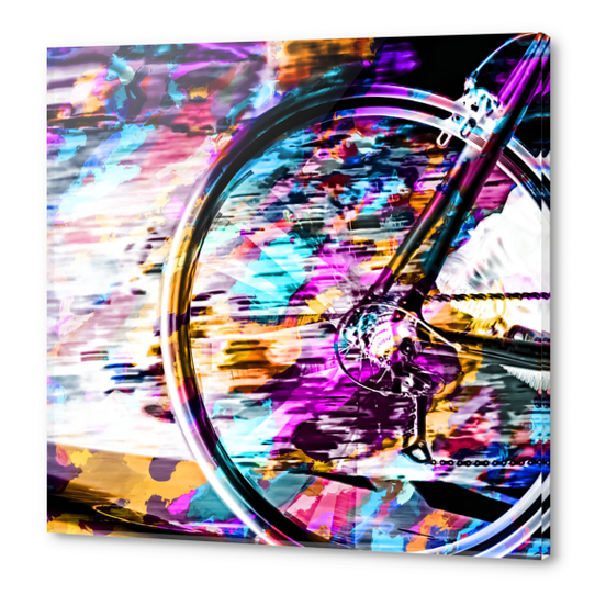 bicycle wheel with colorful abstract background in pink blue orange Acrylic prints by Timmy333