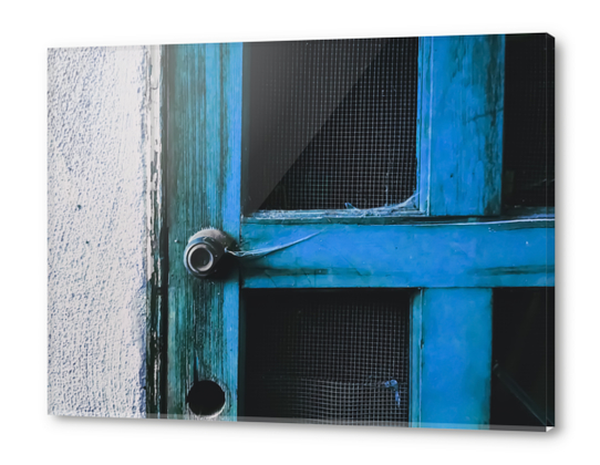 closeup old blue vintage wood door texture background Acrylic prints by Timmy333