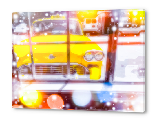 yellow classic taxi car with colorful bokeh light abstract background Acrylic prints by Timmy333