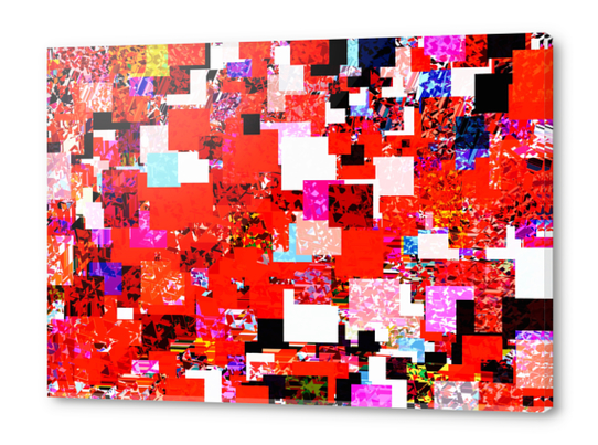 geometric square pixel pattern abstract in red blue pink Acrylic prints by Timmy333