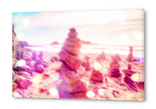 stone balancing at the sandy beach with summer bokeh light Acrylic prints by Timmy333