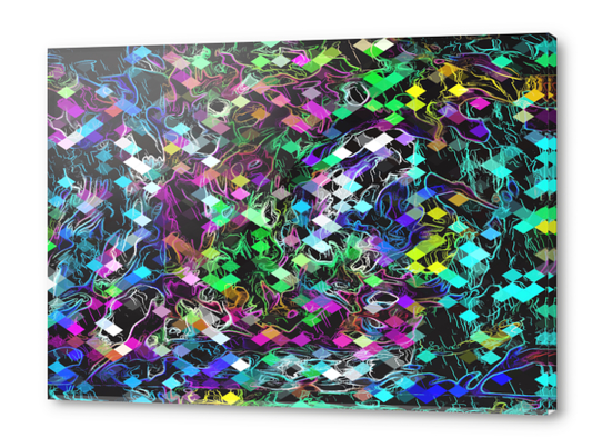 psychedelic geometric pixel abstract pattern in green blue pink yellow black Acrylic prints by Timmy333