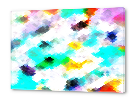 psychedelic geometric pixel abstract pattern in blue green yellow pink Acrylic prints by Timmy333