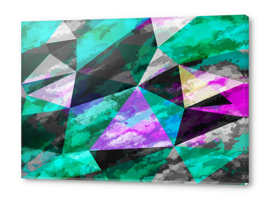 psychedelic geometric triangle pattern abstract with painting abstract background pink and green Acrylic prints by Timmy333