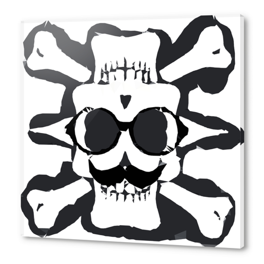 old funny skull and bone art portrait in black and white Acrylic prints by Timmy333