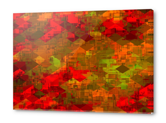 psychedelic square pixel pattern abstract background in red orange green Acrylic prints by Timmy333